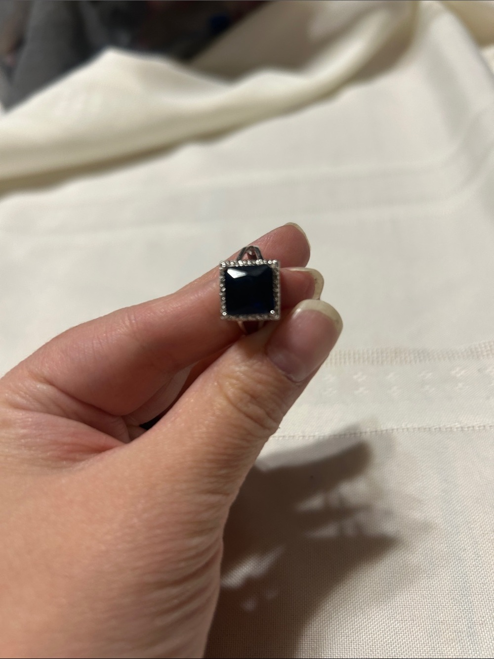 Black Square Statement Ring with Silver Accent